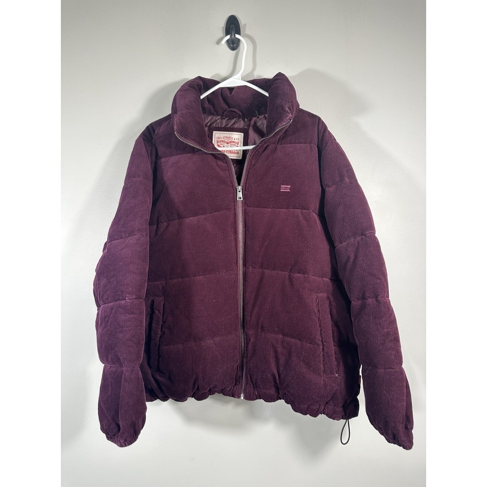 Levi's Corduroy Puffer Jacket XL Burgundy Zip Front Read